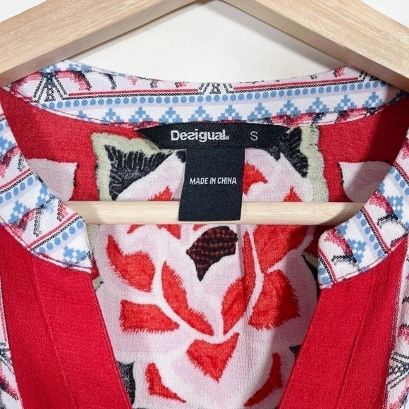DESIGUAL PRINTED  LONG SLEEVE RED BLOUSE - Picture 9 of 16